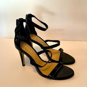 Gianni Bini Patent Leather Open Toe Black Heels Size 8 with 4” Heel